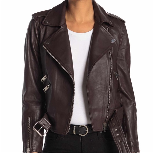 Walter Baker 100% lamb leather Moto jacket in PLUM / BURGUNDY size SMALL NWT - Picture 6 of 12